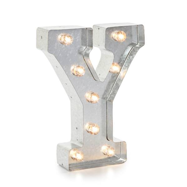 9.9" Galvanized Silver Metal Battery Operated LED Lighted Marquee Letter "Y"