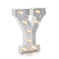 Darice 9.9" Galvanized Silver Metal Battery Operated LED Lighted Marquee Letter "Y"