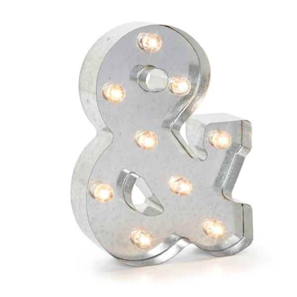 9.9" Galvanized Silver Metal Battery Operated LED Lighted Marquee Ampersand