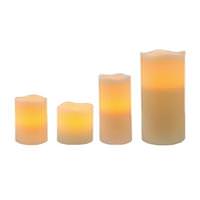 View 4, 4.5, 6, 8" Ivory Wavy Edge Battery Operated LED Wax Pillar Candle Light with Timer (4 pack)