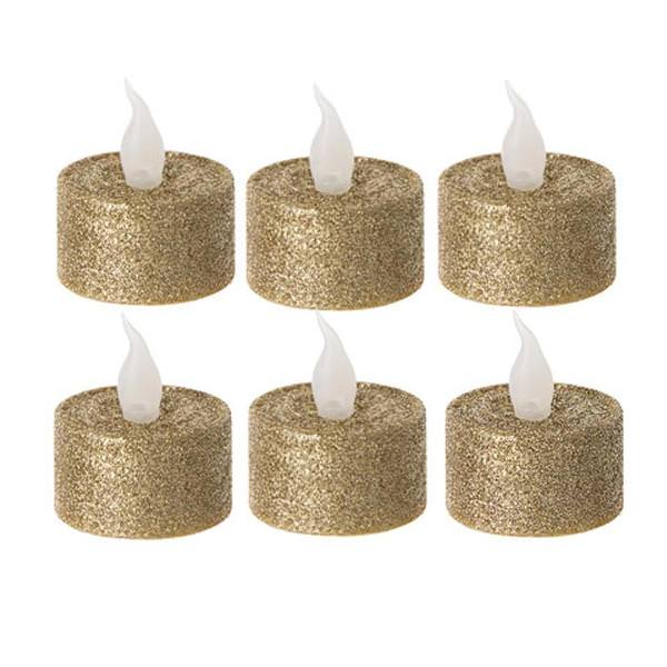 Gold Glitter Battery Operated (Included) LED Tea Lights (6 pack)