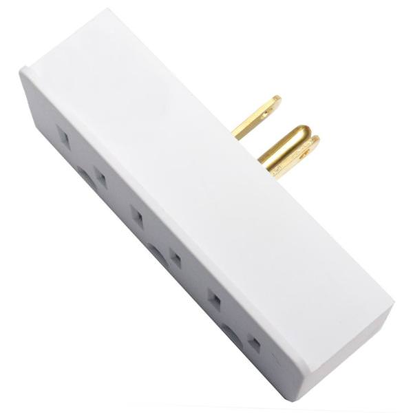 White Grounding Triple Outlet / Socket Adapter