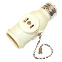 Cooper Medium Base Ivory Pull Chain Outlet / Socket Adapter with Two Polarized Side Outlets