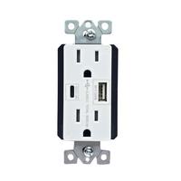 Enerlites 15 Amp 125 volt White Self Testing Receptacle USB Outlet