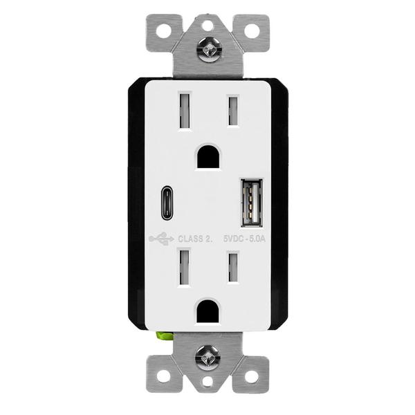 15 Amp 125 volt White Self Testing Receptacle USB Outlet