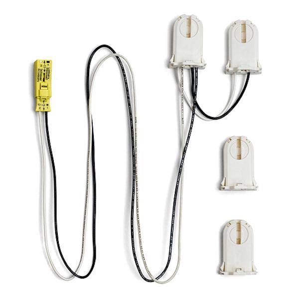 4' - 2-Lamp Fixture Wiring Harness for LED Tubes Includes 4-FT Supply Line with Luminaire Disconnect and (2) Dead-End Lamp Holders