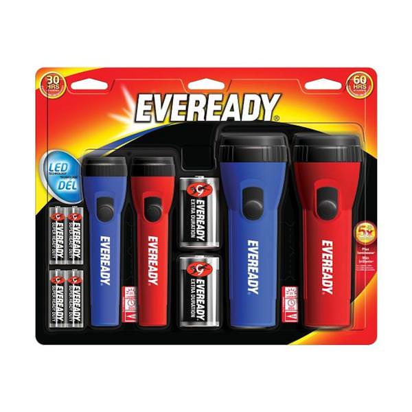 Red & Blue Economy LED Flashlights (Batteries Included) (Set of 4)
