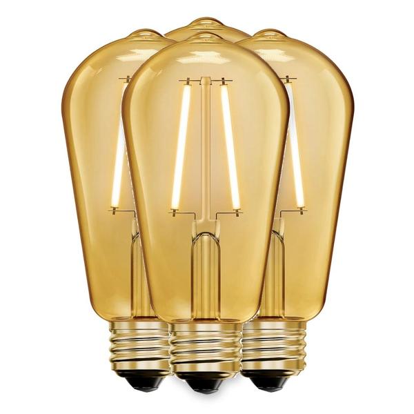 5 watt 120 volt ST19 Medium Screw Base 2100K Amber Glass Antique Filament Dimmable (4 Pack)