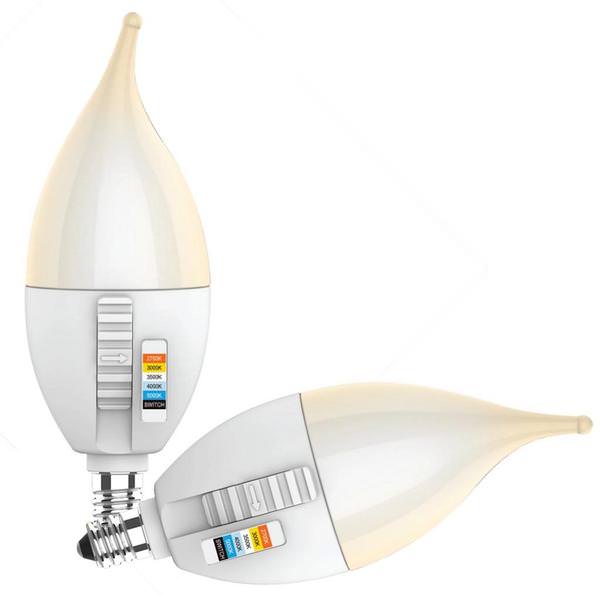 5 watt 120 volt B10 Candelabra Screw Base CCT Selectable Dimmable LED (2 Pack)