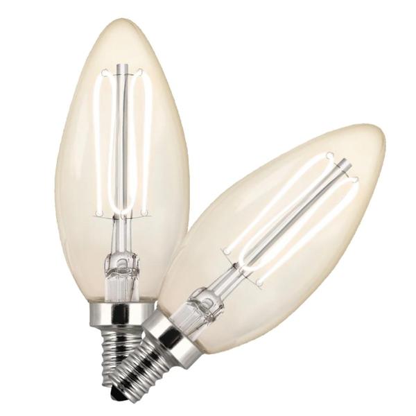 3.3 watt 120 volt B10 Candelabra Screw Base 2700K Warm White Thin Filament Dimmable LED (2 Pack)