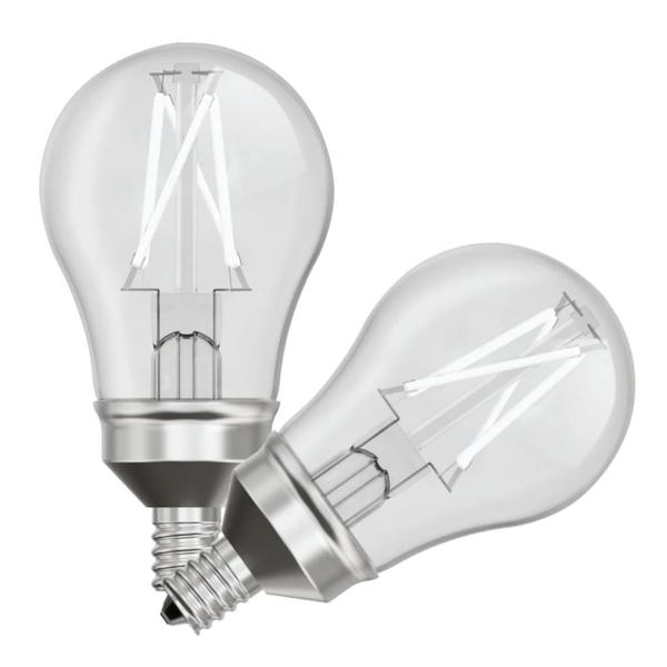 8 watt 120 volt A15 Candelabra Screw Base 2700K Warm White Exposed White Filament Dimmable LED (2 Pack)