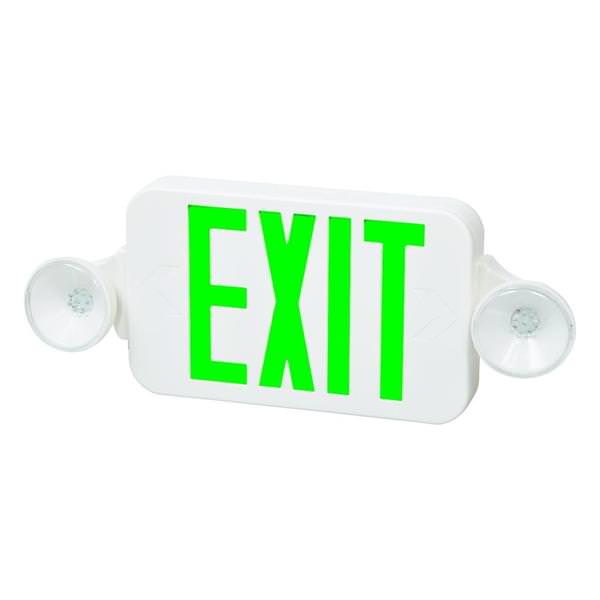 5 watt 120/277 volt LED White Housing Green Letters Exit and Emergency Light Combo