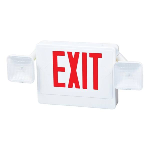 10 watt 120/277 volt LED White Housing Red Letters Exit and Emergency Light Combo