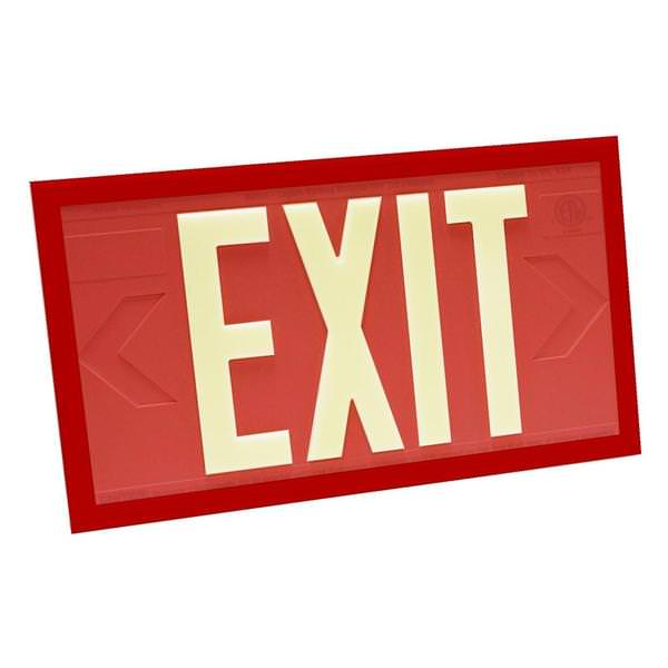 100' Visibility Dual Face Red Background / Red Frame Photoluminescent Exit Sign