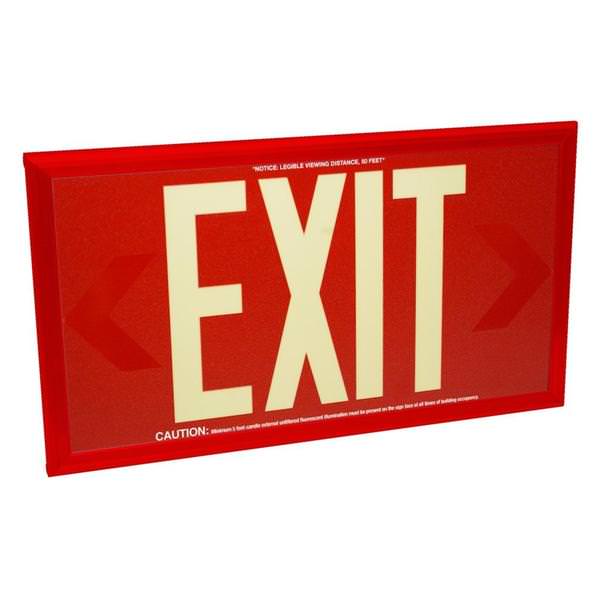 50' Visibility Dual Face Red Background / Red Frame Photoluminescent Exit Sign