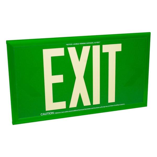 50' Visibility Single Face Green Background / Green Frame Photoluminescent Exit Sign
