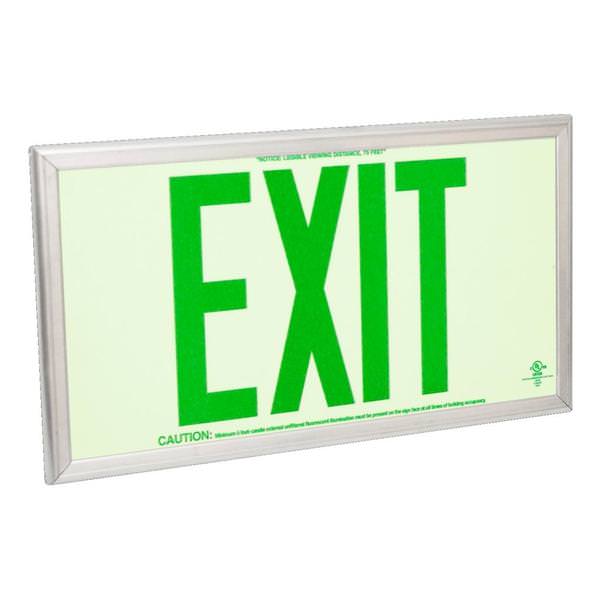 75' Visibility Dual Face Green Letters / Silver Frame Photoluminescent Exit Sign