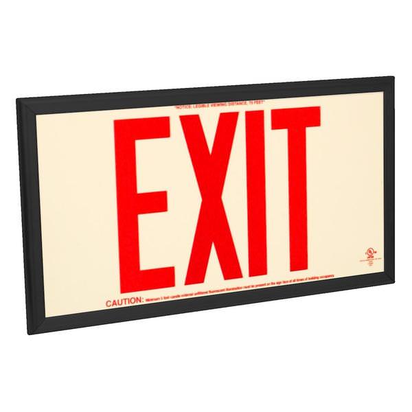 75' Visibility Dual Face Red Letters / Black Frame Photoluminescent Exit Sign