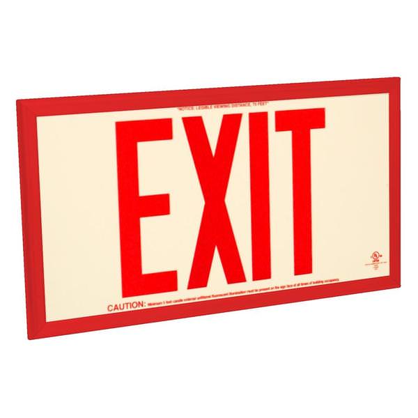 75' Visibility Dual Face Red Letters / Red Frame Photoluminescent Exit Sign