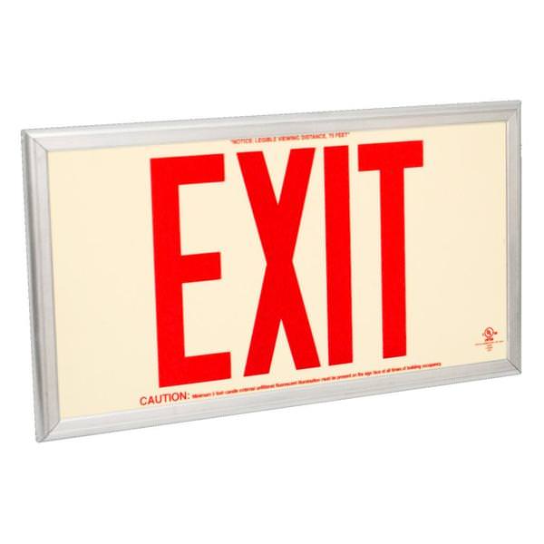 75' Visibility Dual Face Red Letters / Silver Frame Photoluminescent Exit Sign