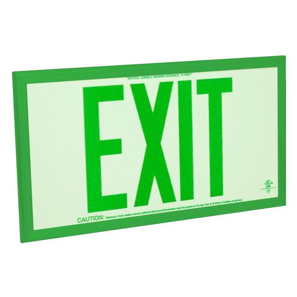 75' Visibility Single Face Green Letters / Green Frame Photoluminescent Exit Sign