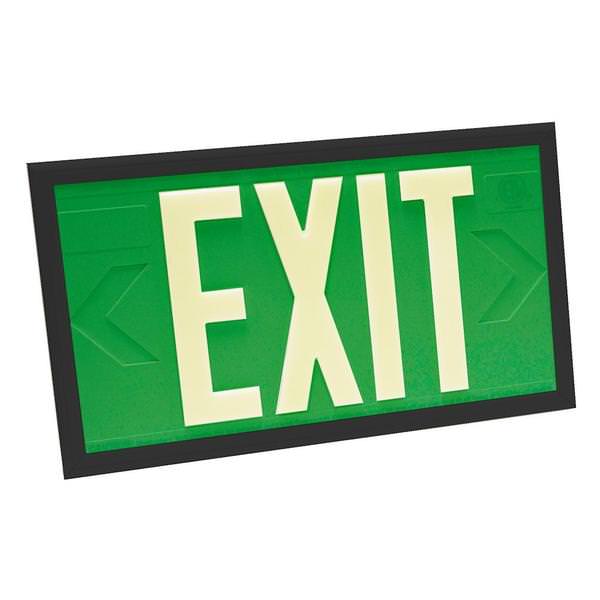 100' Visibility Dual Face Green Background / Black Frame Photoluminescent Exit Sign