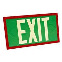 Fulham 100' Visibility Dual Face Green Background / Red Frame Photoluminescent Exit Sign