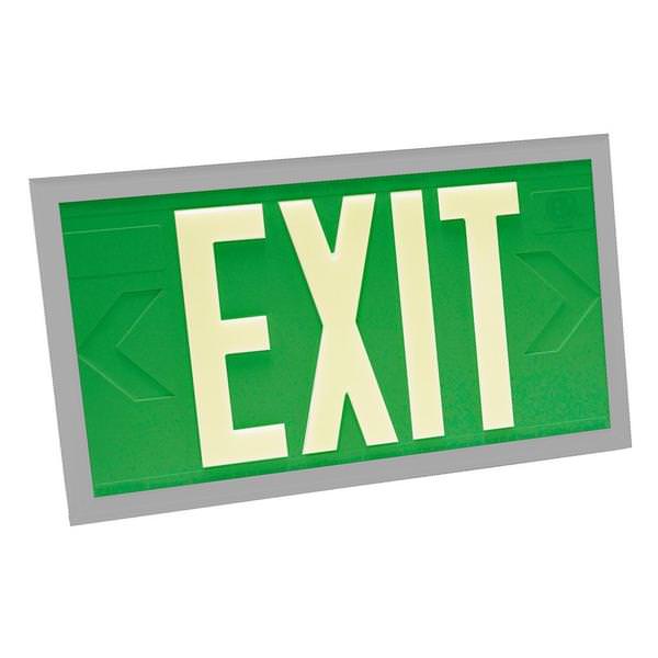 100' Visibility Dual Face Green Background / Silver Frame Photoluminescent Exit Sign