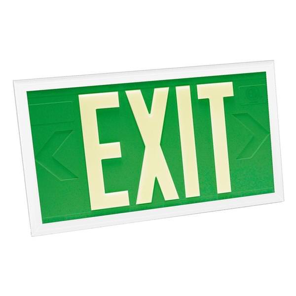 100' Visibility Dual Face Green Background / White Frame Photoluminescent Exit Sign