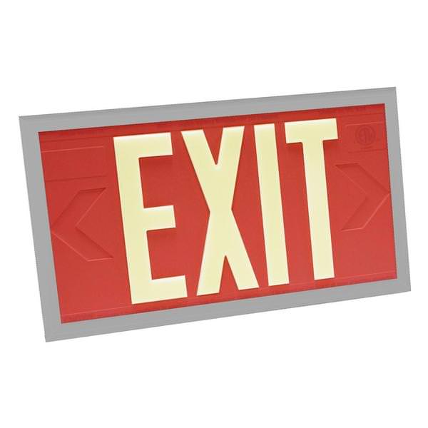 100' Visibility Dual Face Red Background / Silver Frame Photoluminescent Exit Sign