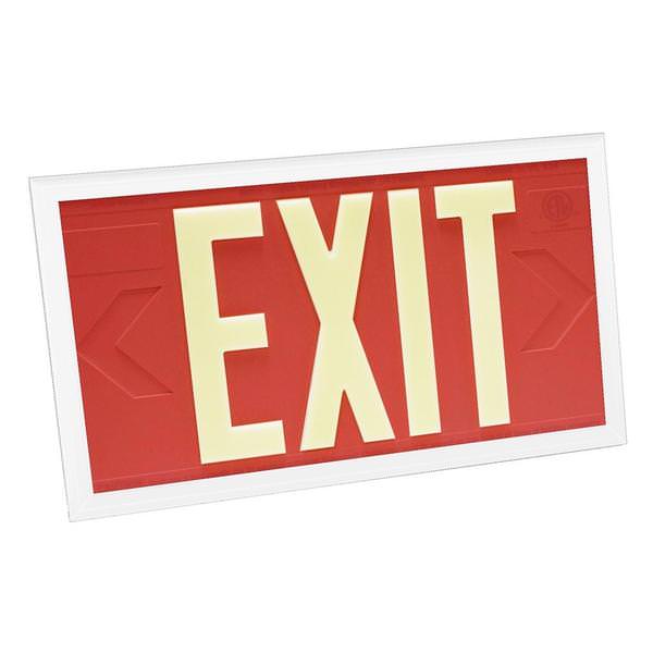 100' Visibility Dual Face Red Background / White Frame Photoluminescent Exit Sign