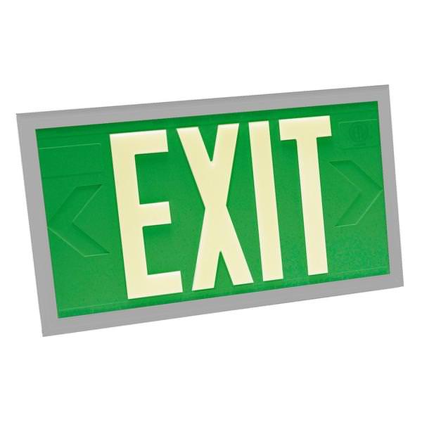 100' Visibility Single Face Green Background / Silver Frame Photoluminescent Exit Sign