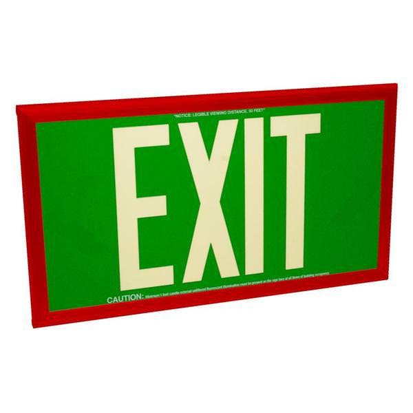 50' Visibility Dual Face Green Background / Red Frame Photoluminescent Exit Sign