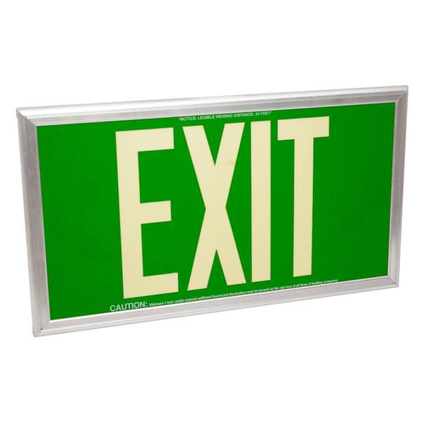 50' Visibility Dual Face Green Background / Silver Frame Photoluminescent Exit Sign