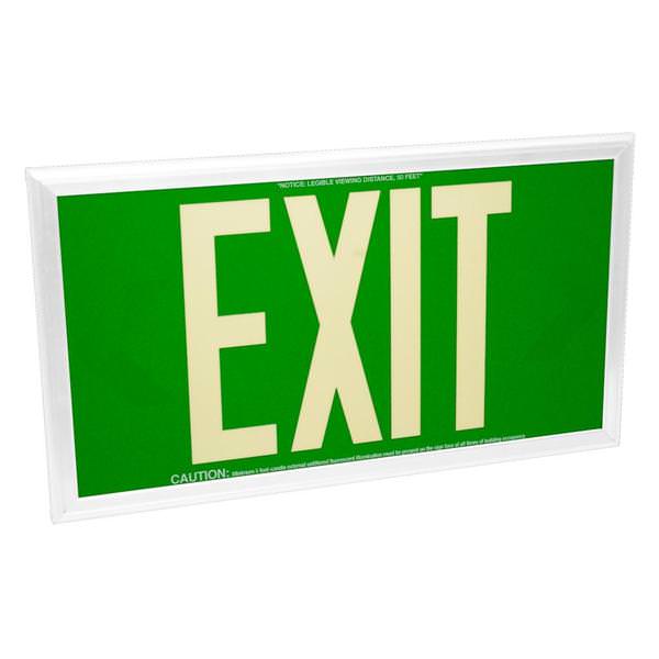 50' Visibility Dual Face Green Background / White Frame Photoluminescent Exit Sign
