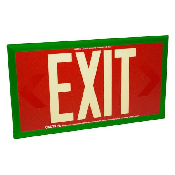 50' Visibility Dual Face Red Background / Green Frame Photoluminescent Exit Sign