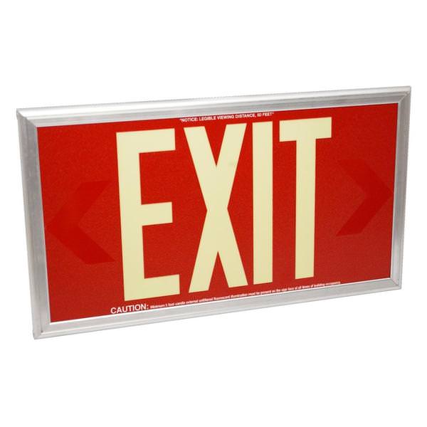 50' Visibility Dual Face Red Background / Silver Frame Photoluminescent Exit Sign