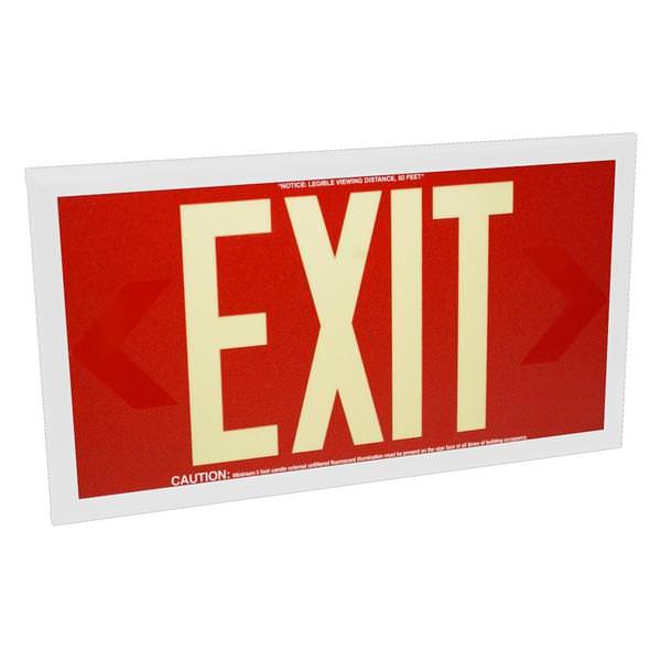 50' Visibility Dual Face Red Background / White Frame Photoluminescent Exit Sign