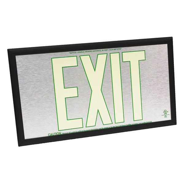 50' Visibility Dual Face Brushed Aluminum / Black Frame Photoluminescent Exit Sign