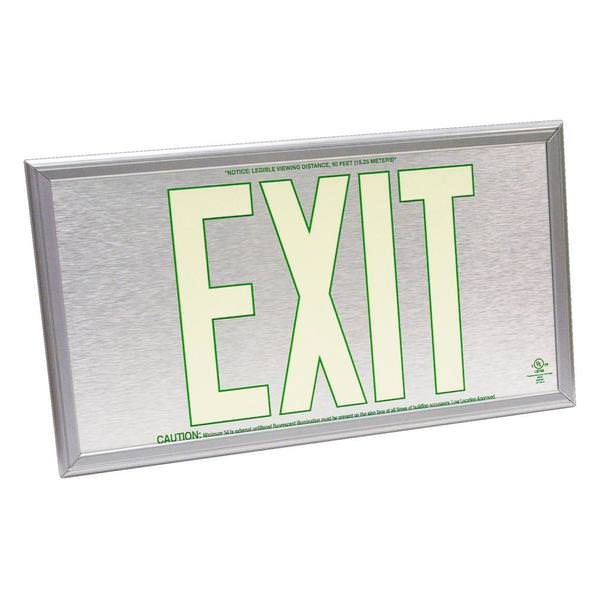50' Visibility Dual Face Brushed Aluminum / Silver Frame Photoluminescent Exit Sign