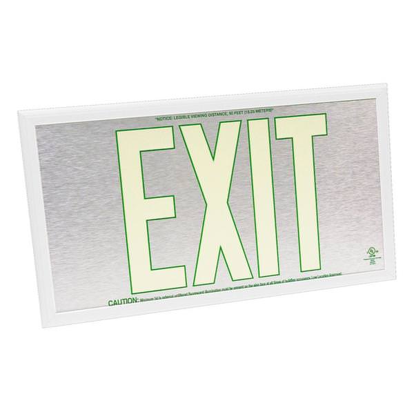 50' Visibility Dual Face Brushed Aluminum / White Frame Photoluminescent Exit Sign