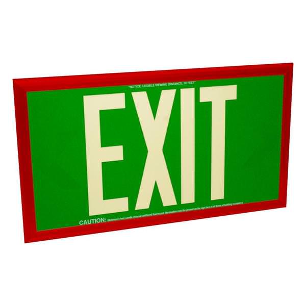 50' Visibility Single Face Green Background / Red Frame Photoluminescent Exit Sign