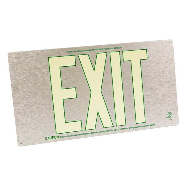 50' Visibility Single Face Brushed Aluminum Photoluminescent Exit Sign