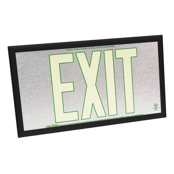 50' Visibility Single Face Brushed Aluminum / Black Frame Photoluminescent Exit Sign