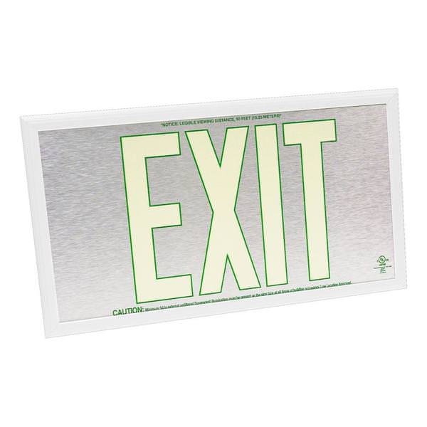 50' Visibility Single Face Brushed Aluminum / White Frame Photoluminescent Exit Sign