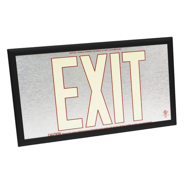 50' Visibility Single Face Brushed Aluminum / Black Frame Photoluminescent Exit Sign