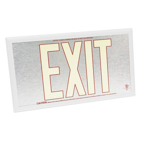 50' Visibility Single Face Brushed Aluminum / White Frame Photoluminescent Exit Sign