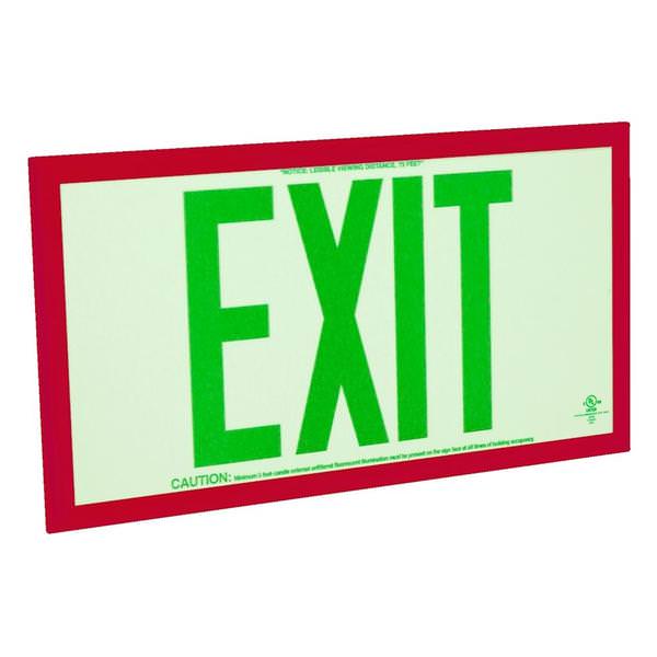 75' Visibility Dual Face Green Letters / Red Frame Photoluminescent Exit Sign