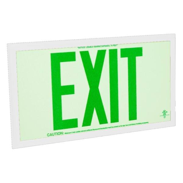 75' Visibility Dual Face Green Letters / White Frame Photoluminescent Exit Sign
