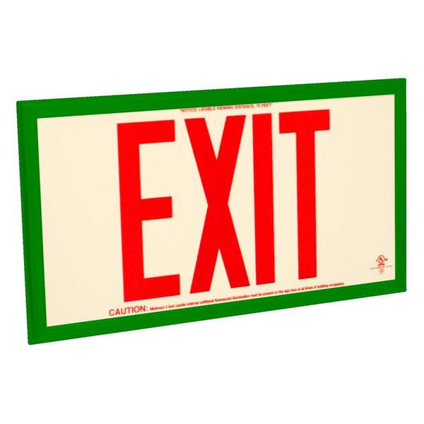 75' Visibility Dual Face Red Letters / Green Frame Photoluminescent Exit Sign